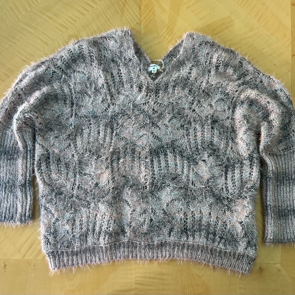 Cost Plus World Market Brown V-Neck Sweater with Cable Knit
